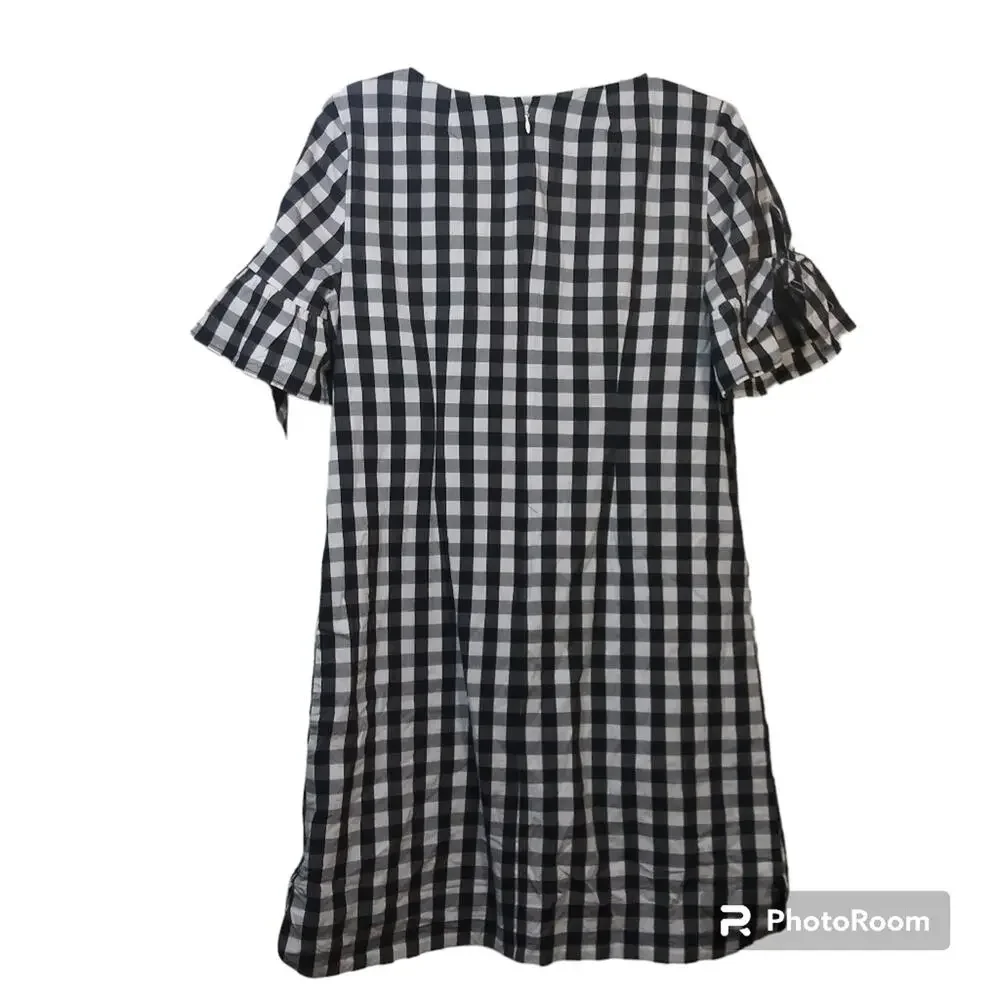J. Crew Black White Gingham Tie-sleeve Dress Spring Cottage Core Size Small
